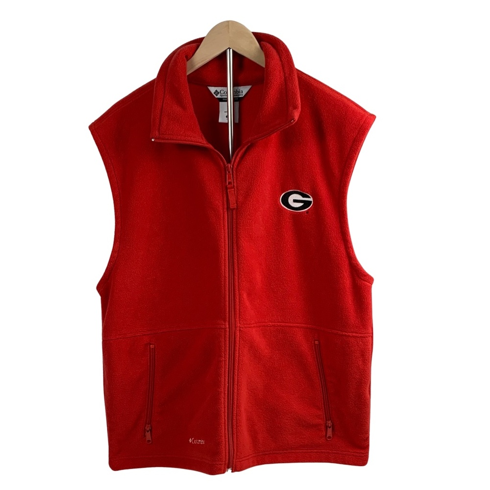 Columbia Red Fleece Collegiate Vest Georgia Bulldogs Preppy L Game Day Embroider
